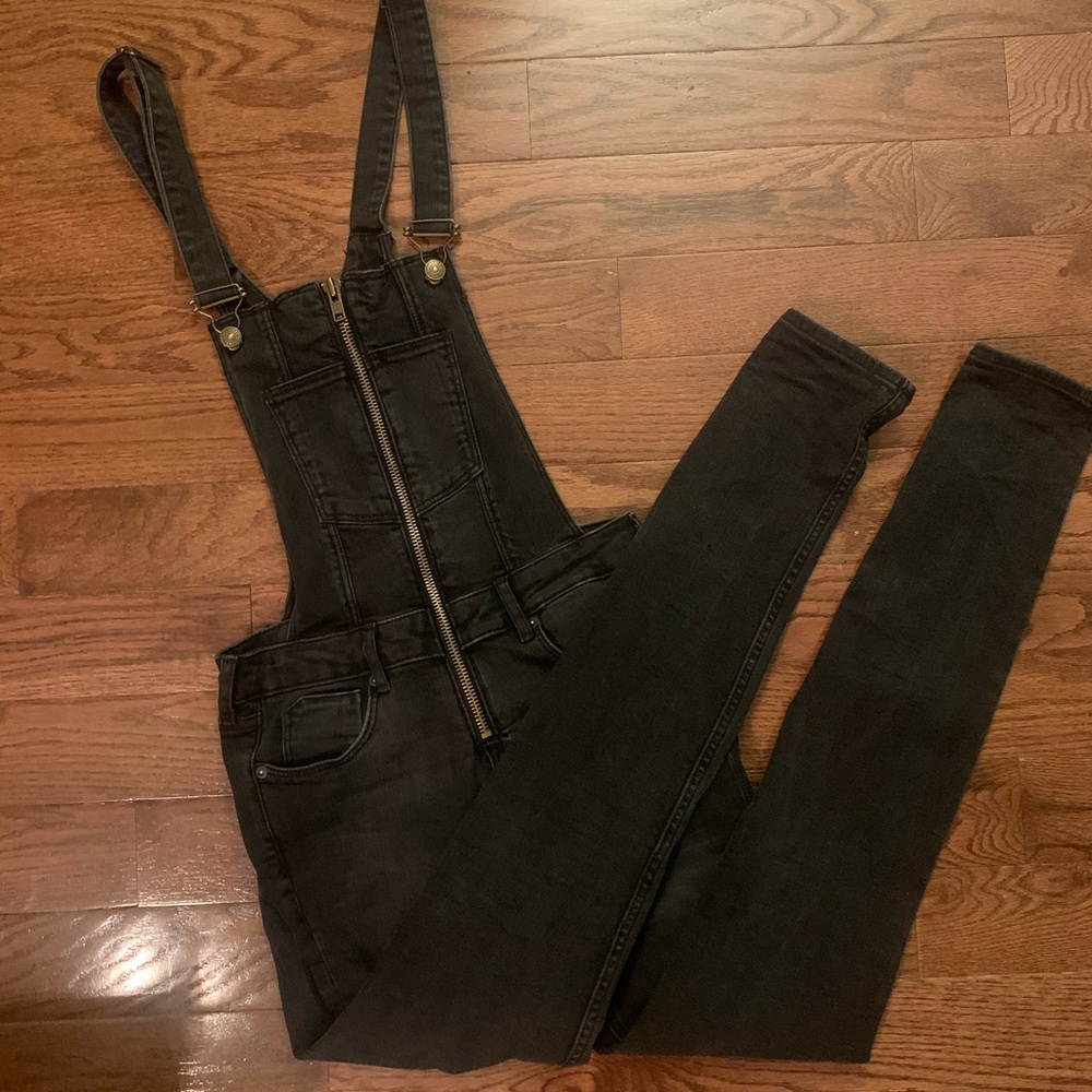 H&M women’s denim skinny overalls, zipper